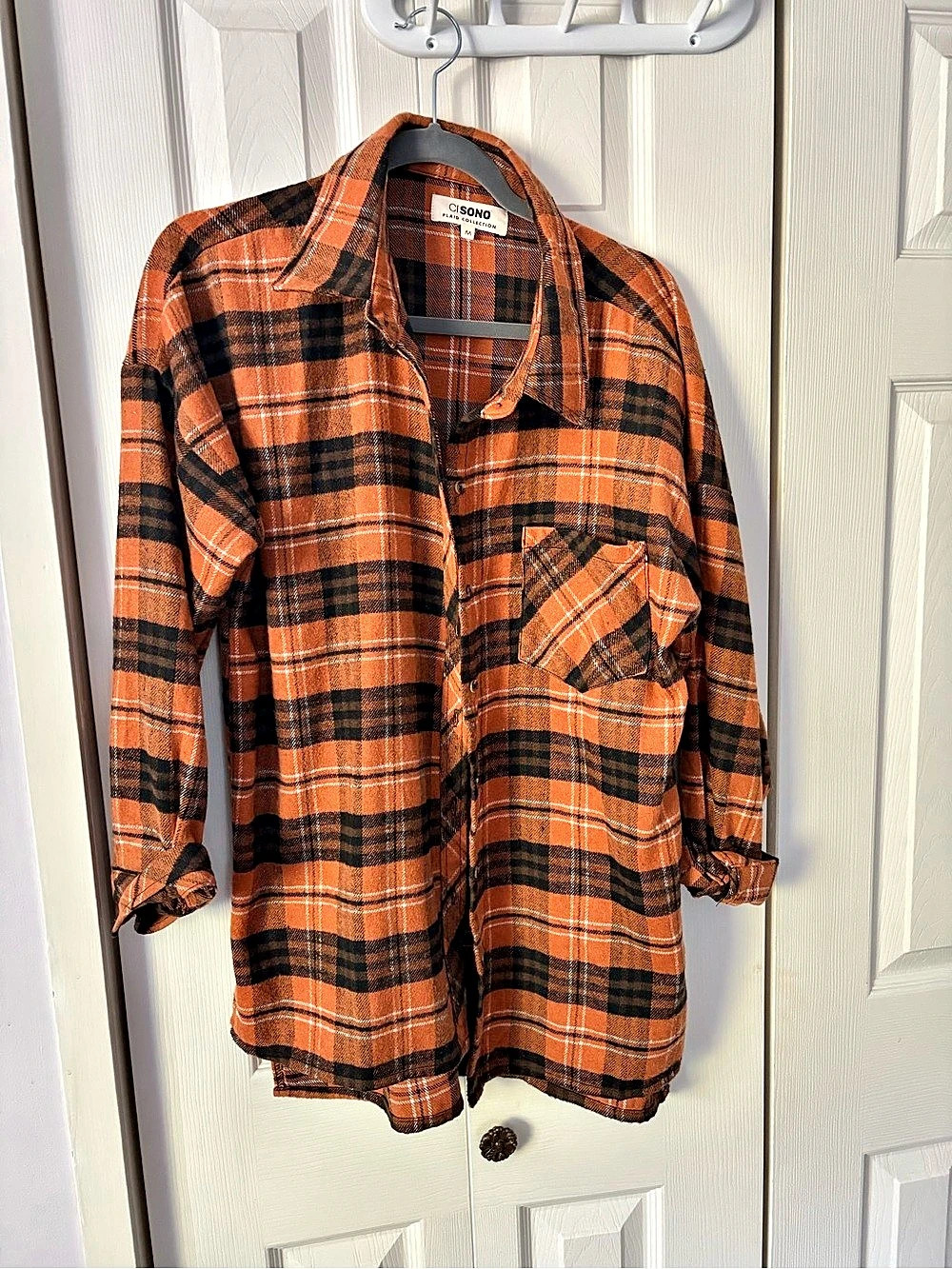 CISONO Plaid Collection Plaid Button Down in Orange & Black Size Medium